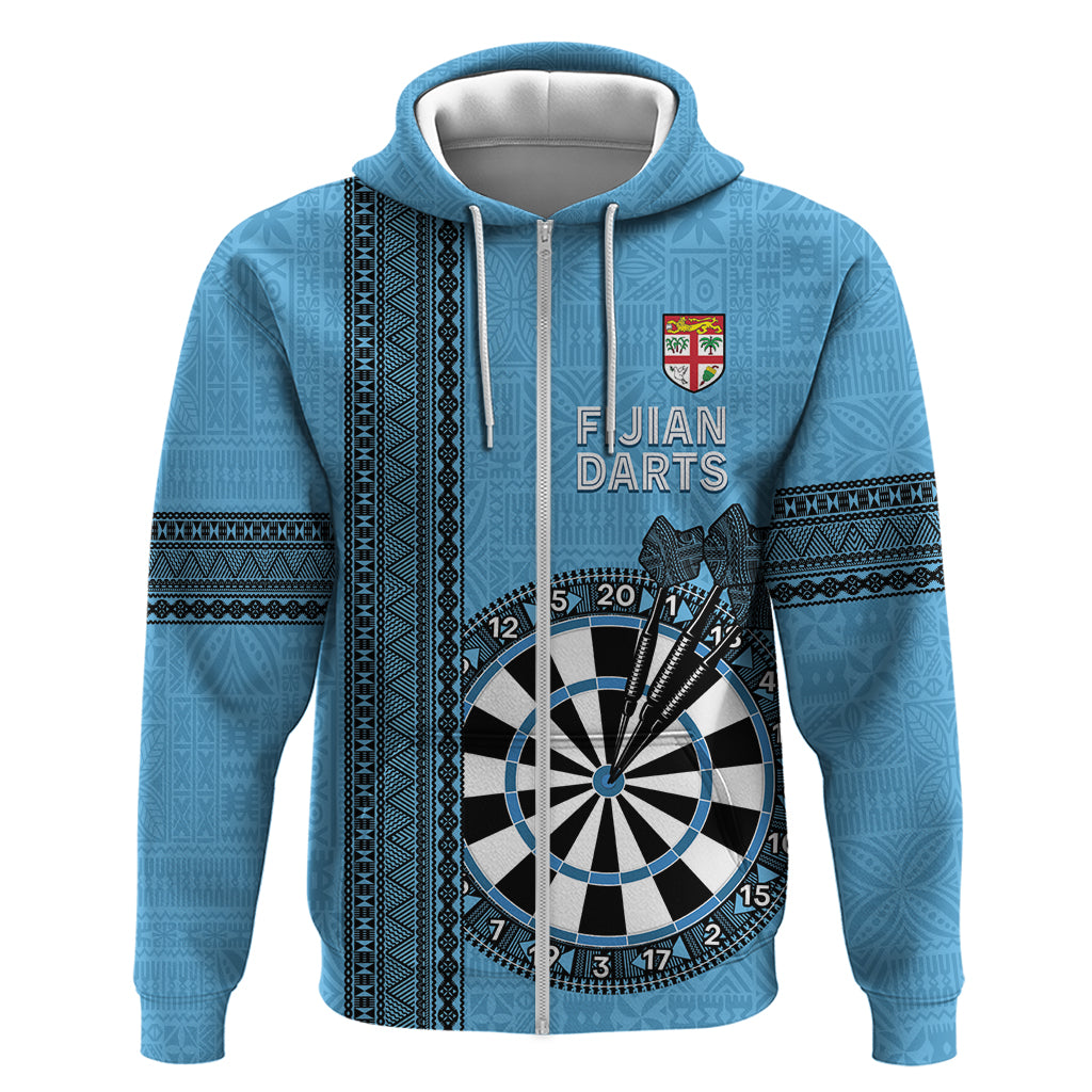Personalised Fiji Darts Zip Hoodie Fijian Tapa Pattern - Blue