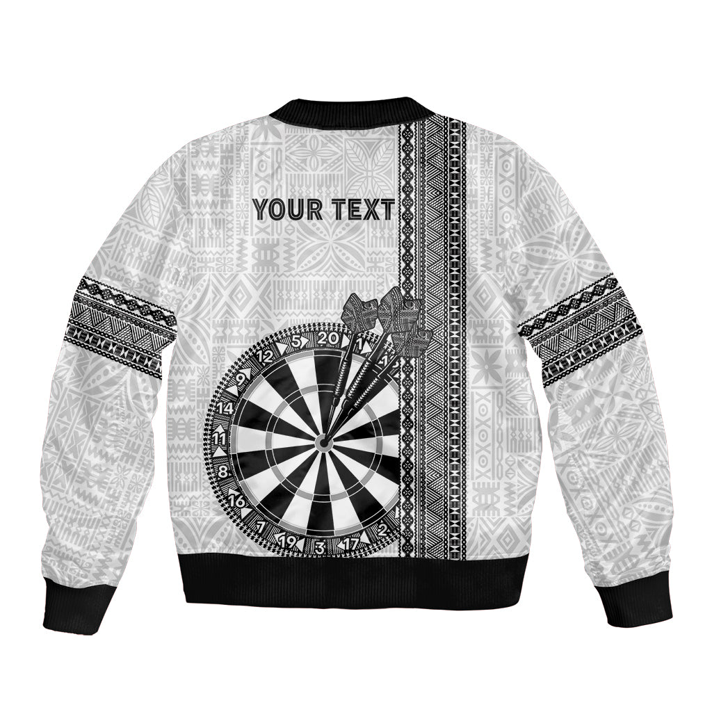 Personalised Fiji Darts Bomber Jacket Fijian Tapa Pattern - White