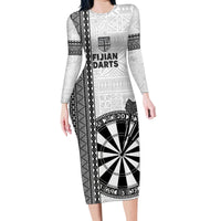 Personalised Fiji Darts Family Matching Long Sleeve Bodycon Dress and Hawaiian Shirt Fijian Tapa Pattern - White