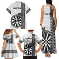 Personalised Fiji Darts Family Matching Tank Maxi Dress and Hawaiian Shirt Fijian Tapa Pattern - White