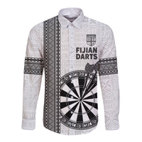 Personalised Fiji Darts Long Sleeve Button Shirt Fijian Tapa Pattern - White