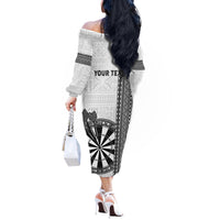 Personalised Fiji Darts Off The Shoulder Long Sleeve Dress Fijian Tapa Pattern - White