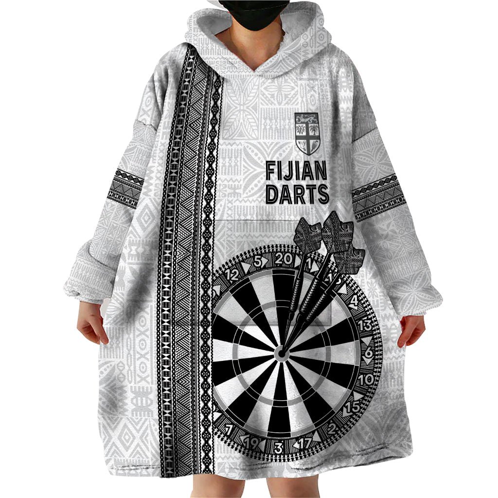 Personalised Fiji Darts Wearable Blanket Hoodie Fijian Tapa Pattern - White
