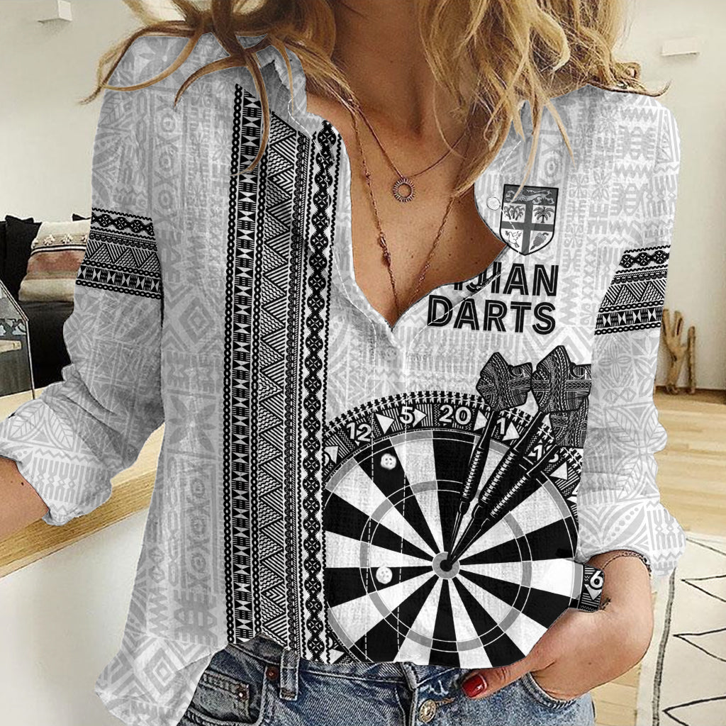 Personalised Fiji Darts Women Casual Shirt Fijian Tapa Pattern - White