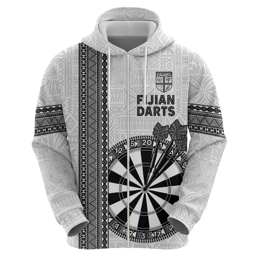 Personalised Fiji Darts Zip Hoodie Fijian Tapa Pattern - White