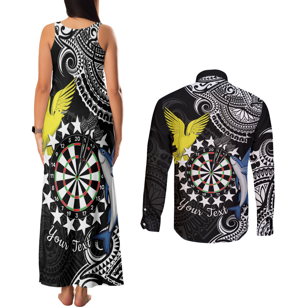 Personalised Cook Islands Darts Couples Matching Tank Maxi Dress and Long Sleeve Button Shirt Kuki Airani Tribal Pattern LT14 - Polynesian Pride