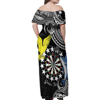 Personalised Cook Islands Darts Family Matching Off Shoulder Maxi Dress and Hawaiian Shirt Kuki Airani Tribal Pattern