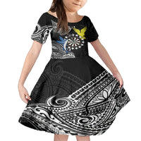 Personalised Cook Islands Darts Kid Short Sleeve Dress Kuki Airani Tribal Pattern LT14 KID Black - Polynesian Pride