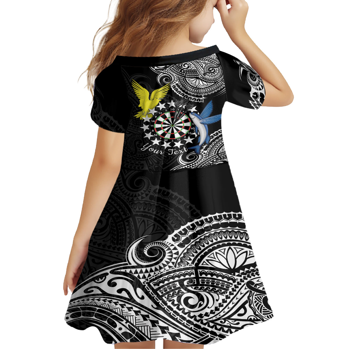 Personalised Cook Islands Darts Kid Short Sleeve Dress Kuki Airani Tribal Pattern LT14 - Polynesian Pride