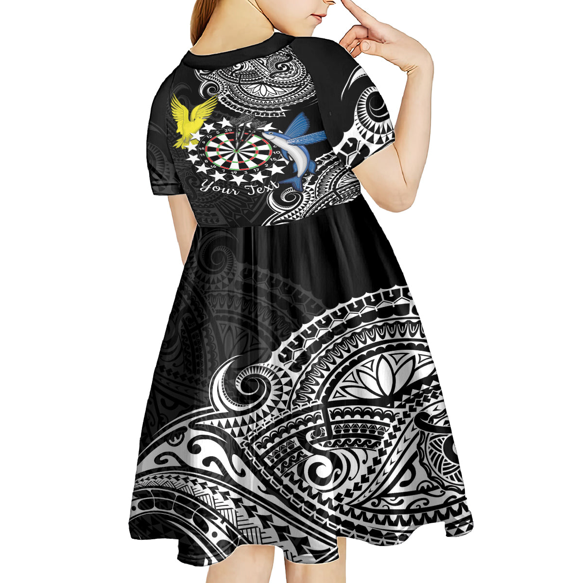 Personalised Cook Islands Darts Kid Short Sleeve Dress Kuki Airani Tribal Pattern LT14 - Polynesian Pride
