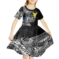 Personalised Cook Islands Darts Kid Short Sleeve Dress Kuki Airani Tribal Pattern LT14 - Polynesian Pride