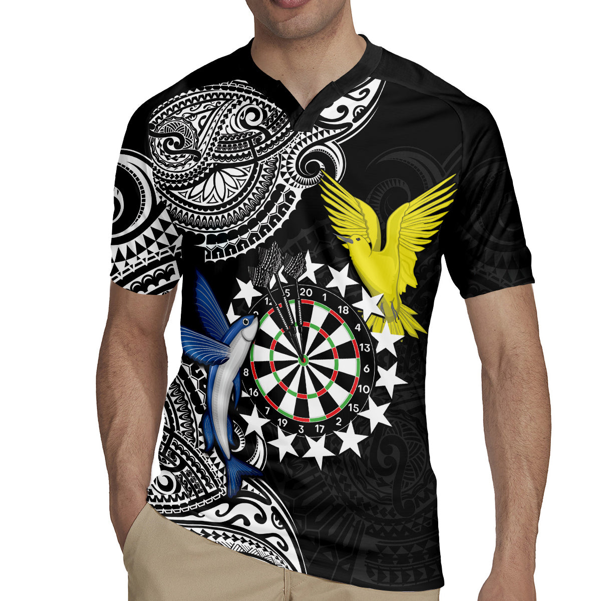Personalised Cook Islands Darts Rugby Jersey Kuki Airani Tribal Pattern