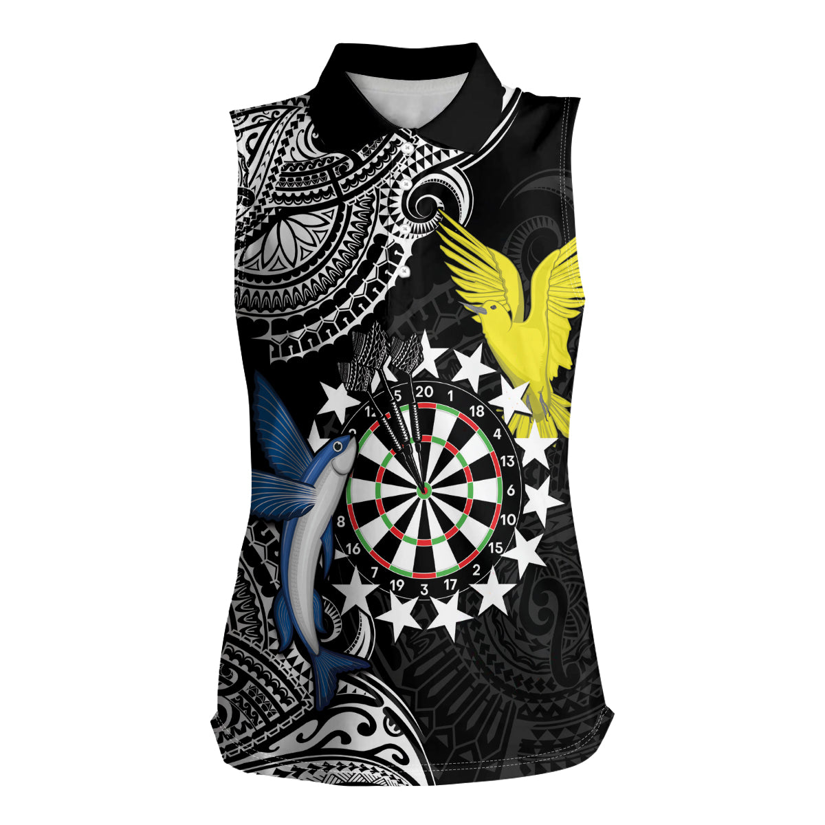 Personalised Cook Islands Darts Women Sleeveless Polo Shirt Kuki Airani Tribal Pattern