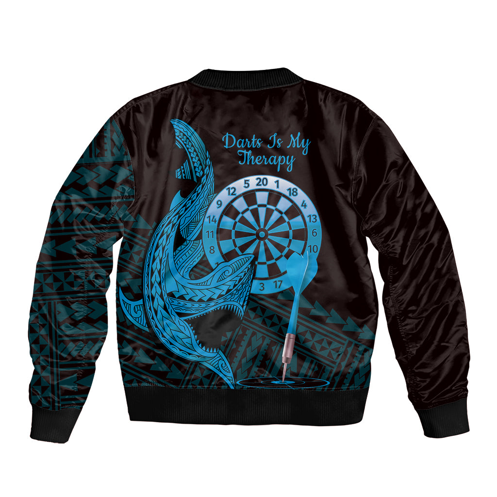 Aloha Hawaii Darts Bomber Jacket Dart Board With Polynesian Shark - Blue