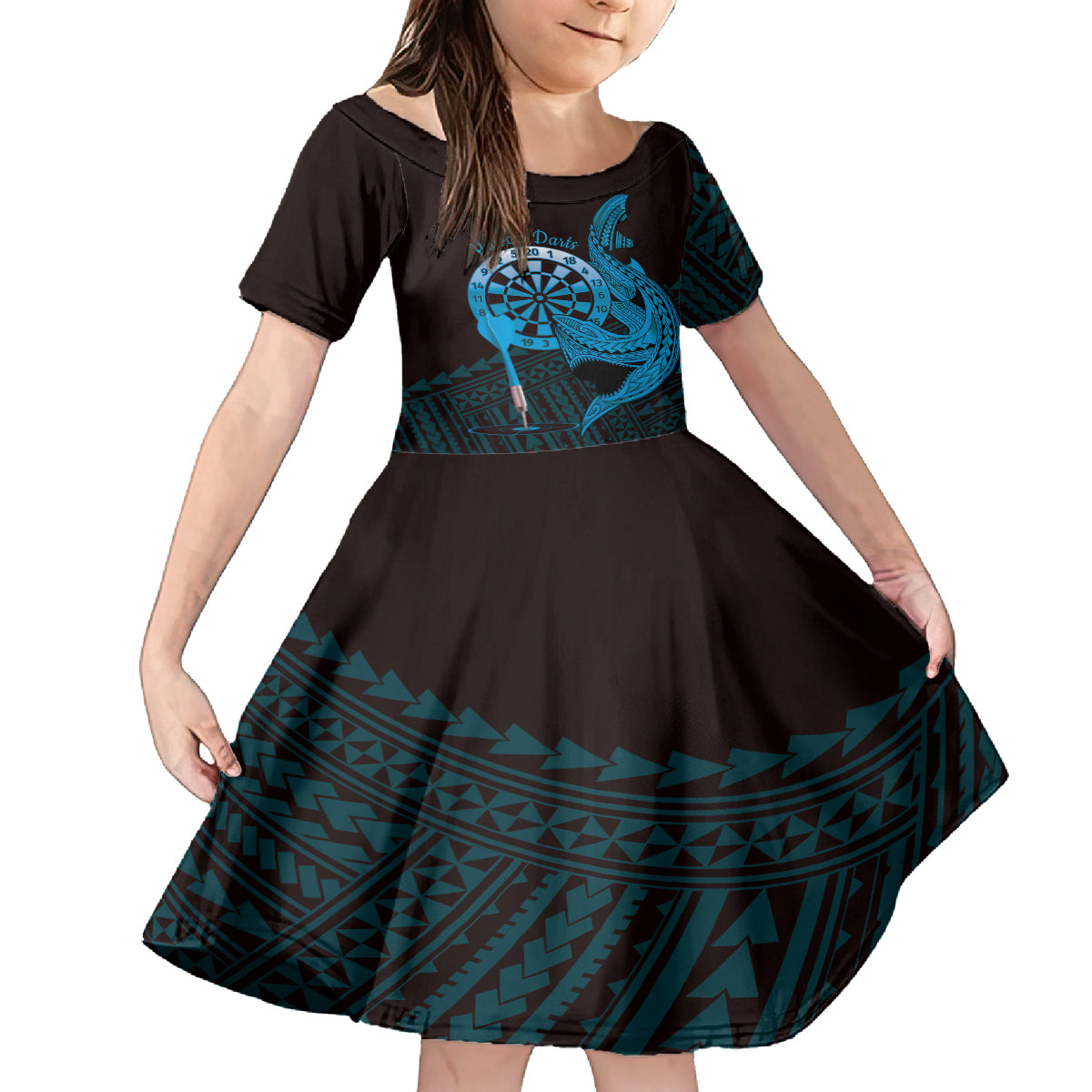 Aloha Hawaii Darts Family Matching Tank Maxi Dress and Hawaiian Shirt Dart Board With Polynesian Shark - Blue