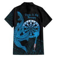 Aloha Hawaii Darts Family Matching Tank Maxi Dress and Hawaiian Shirt Dart Board With Polynesian Shark - Blue