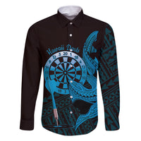 Aloha Hawaii Darts Family Matching Tank Maxi Dress and Hawaiian Shirt Dart Board With Polynesian Shark - Blue