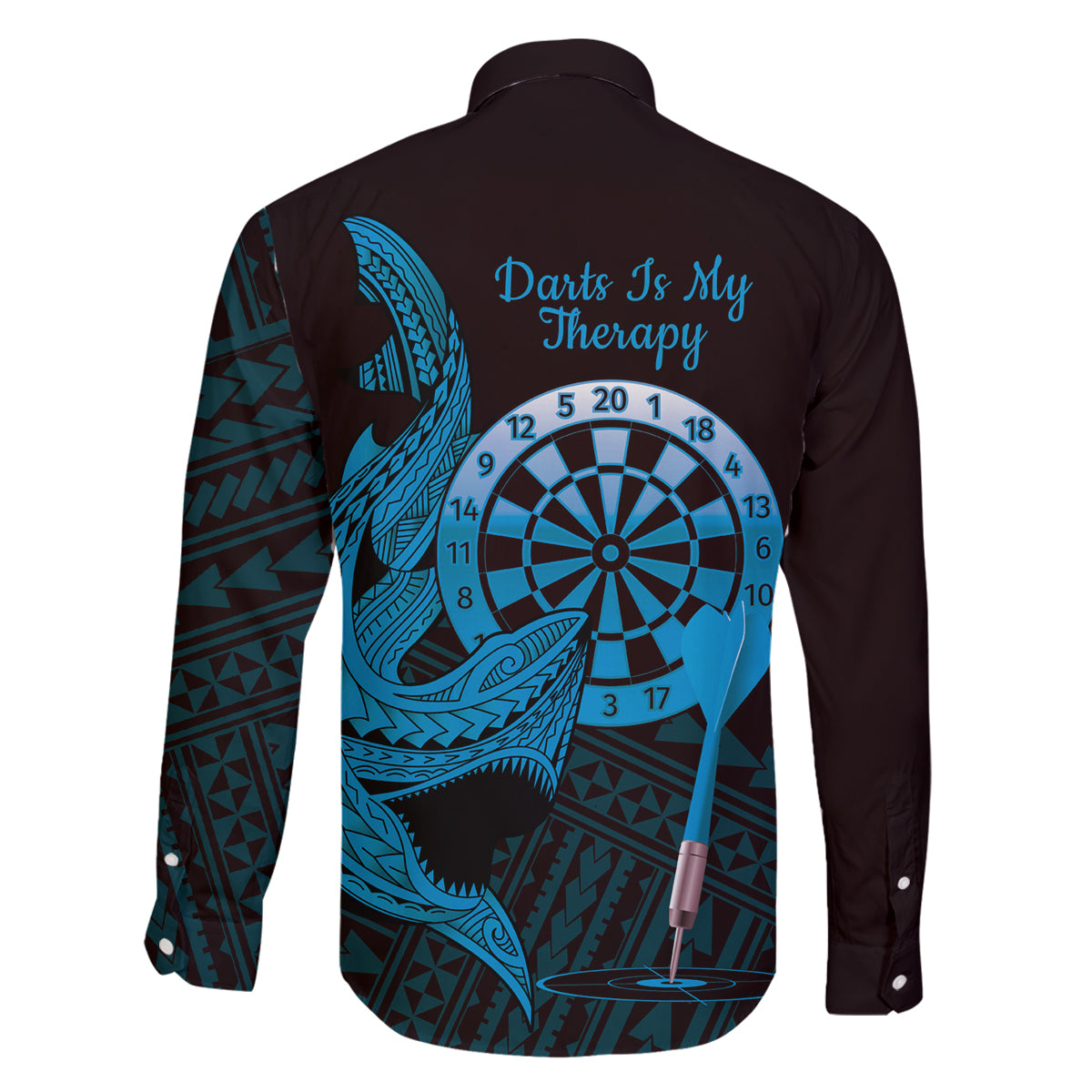 Aloha Hawaii Darts Family Matching Tank Maxi Dress and Hawaiian Shirt Dart Board With Polynesian Shark - Blue