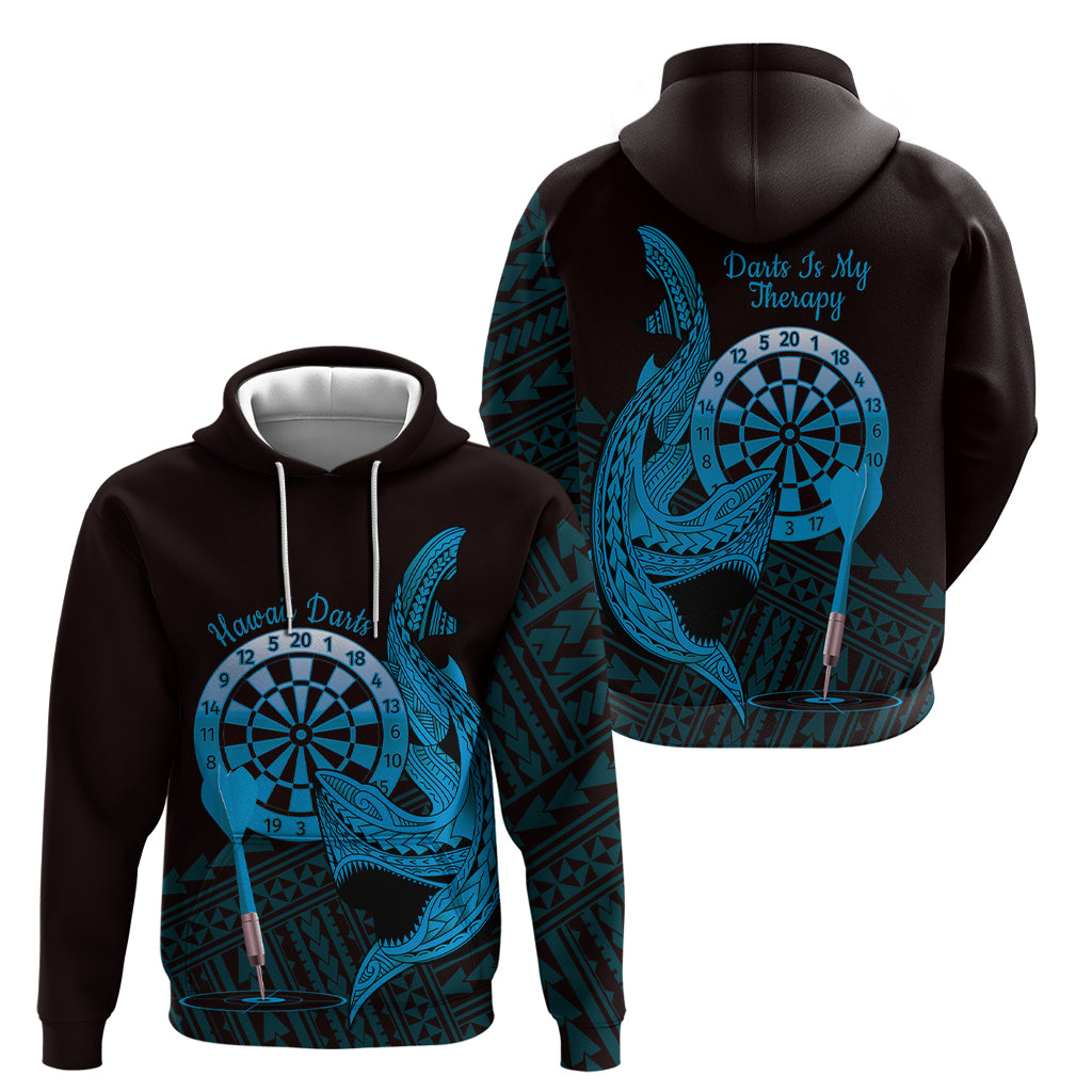 Aloha Hawaii Darts Hoodie Dart Board With Polynesian Shark - Blue