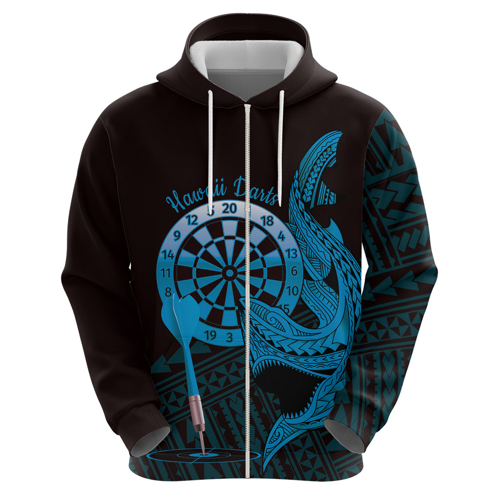 Aloha Hawaii Darts Hoodie Dart Board With Polynesian Shark - Blue