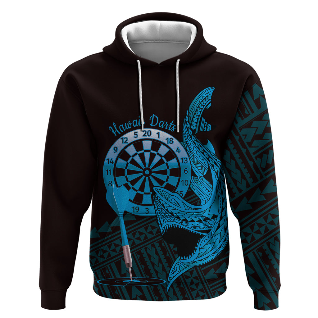 Aloha Hawaii Darts Zip Hoodie Dart Board With Polynesian Shark - Blue