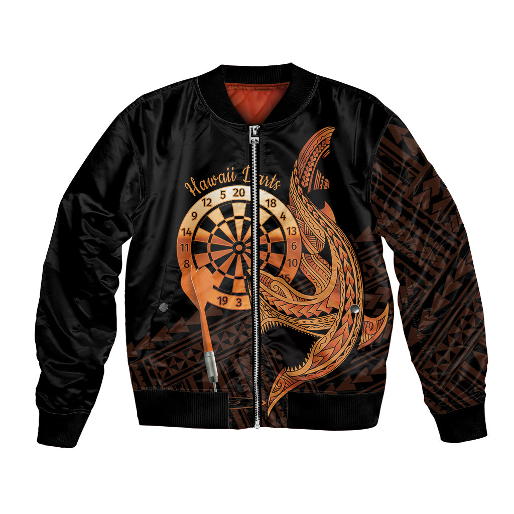 Aloha Hawaii Darts Bomber Jacket Dart Board With Polynesian Shark - Gold