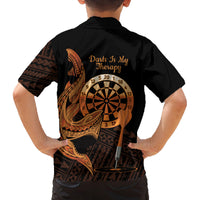 Aloha Hawaii Darts Family Matching Tank Maxi Dress and Hawaiian Shirt Dart Board With Polynesian Shark - Gold