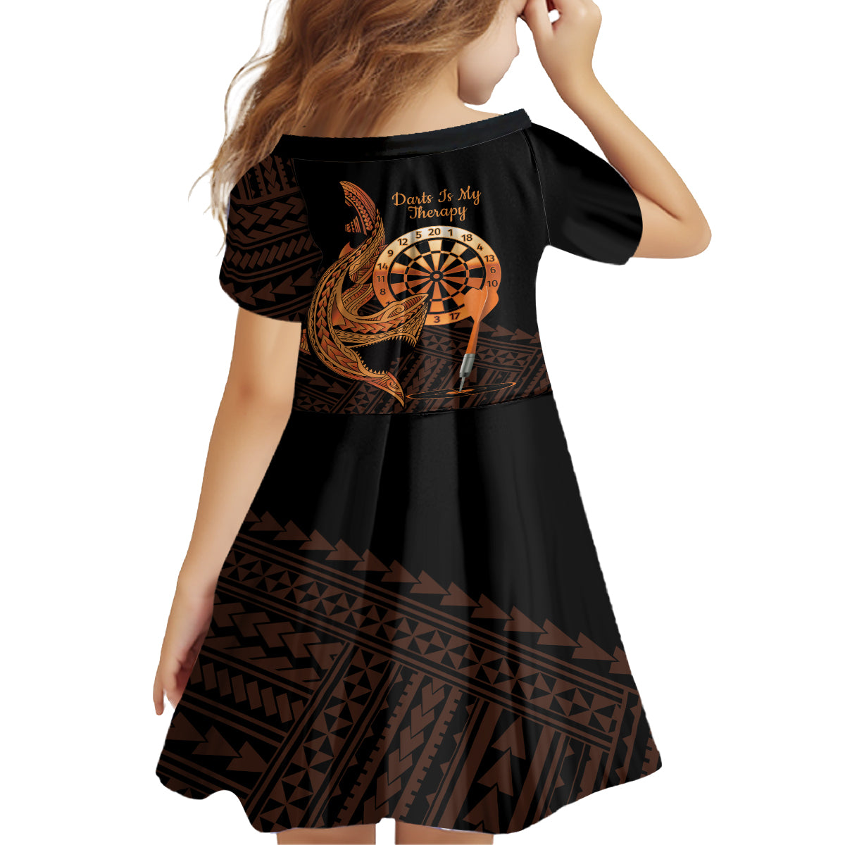 Aloha Hawaii Darts Family Matching Tank Maxi Dress and Hawaiian Shirt Dart Board With Polynesian Shark - Gold