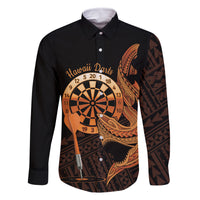 Aloha Hawaii Darts Family Matching Tank Maxi Dress and Hawaiian Shirt Dart Board With Polynesian Shark - Gold
