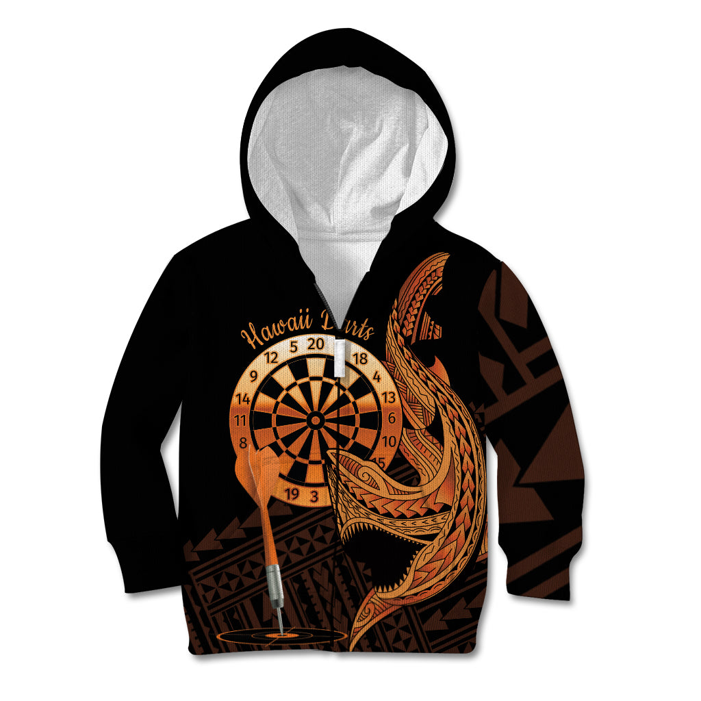 Aloha Hawaii Darts Kid Hoodie Dart Board With Polynesian Shark - Gold LT14 Zip Hoodie Gold - Polynesian Pride