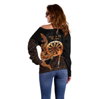 Aloha Hawaii Darts Off Shoulder Sweater Dart Board With Polynesian Shark - Gold