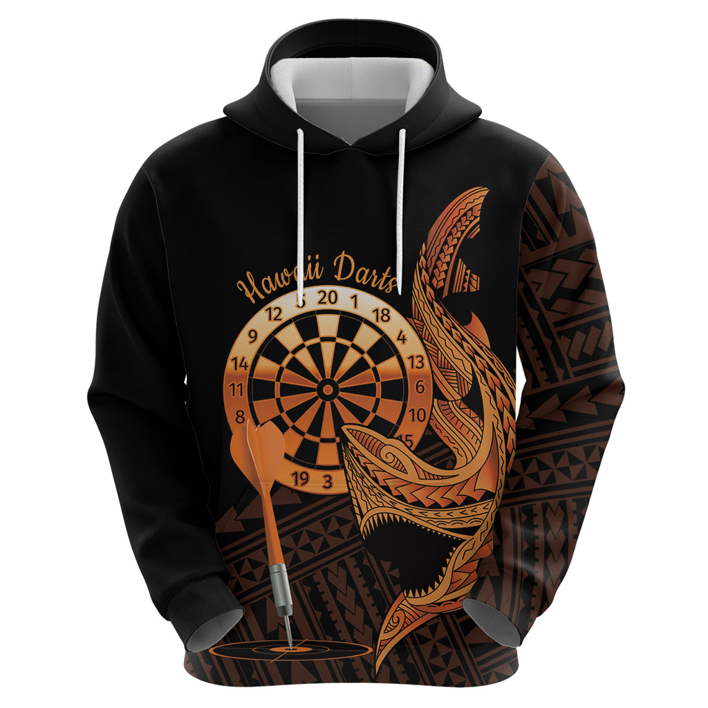 Aloha Hawaii Darts Zip Hoodie Dart Board With Polynesian Shark - Gold