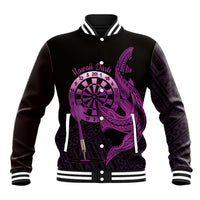 Aloha Hawaii Darts Baseball Jacket Dart Board With Polynesian Shark - Purple