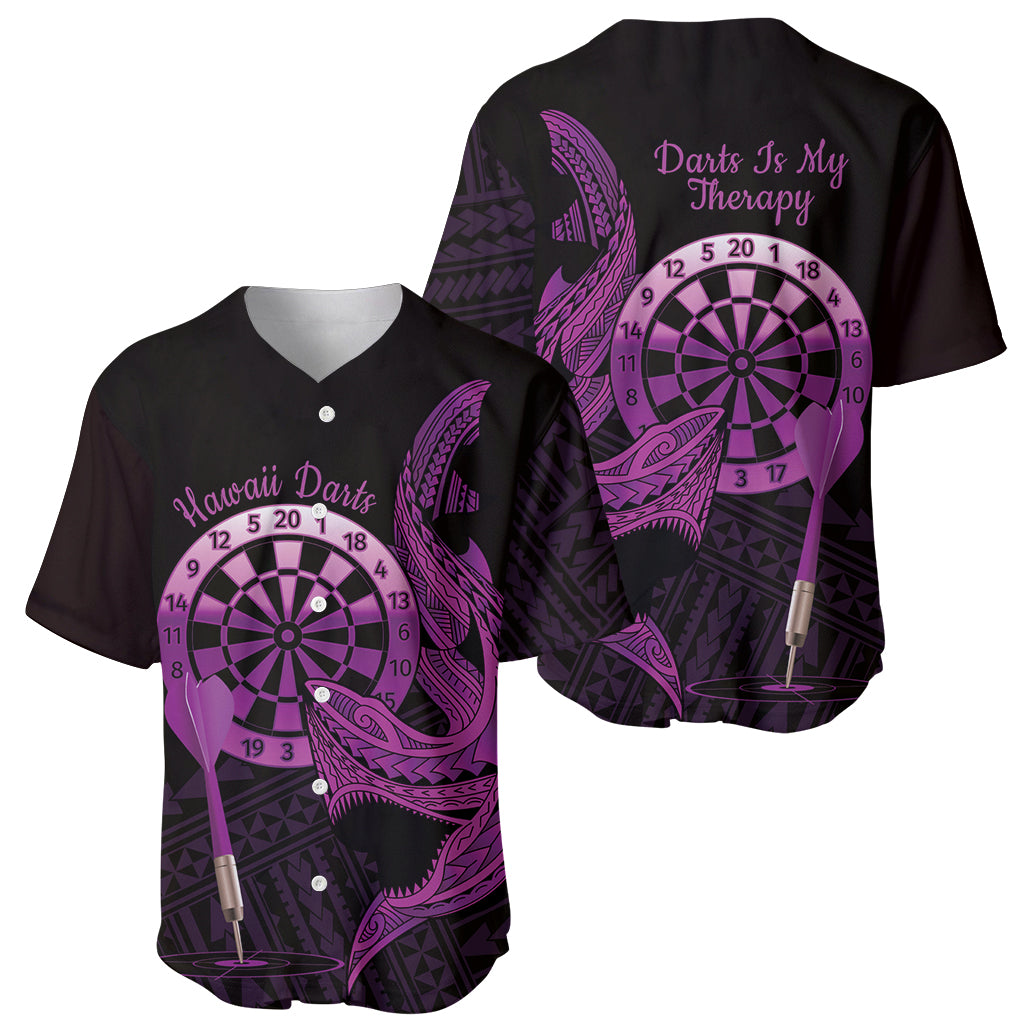 Aloha Hawaii Darts Baseball Jersey Dart Board With Polynesian Shark - Purple