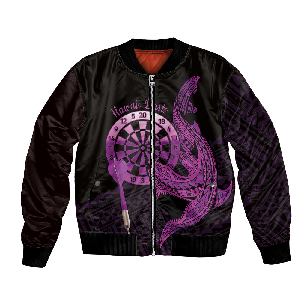 Aloha Hawaii Darts Bomber Jacket Dart Board With Polynesian Shark - Purple