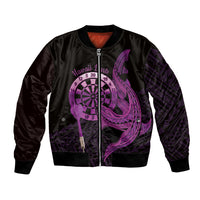 Aloha Hawaii Darts Bomber Jacket Dart Board With Polynesian Shark - Purple