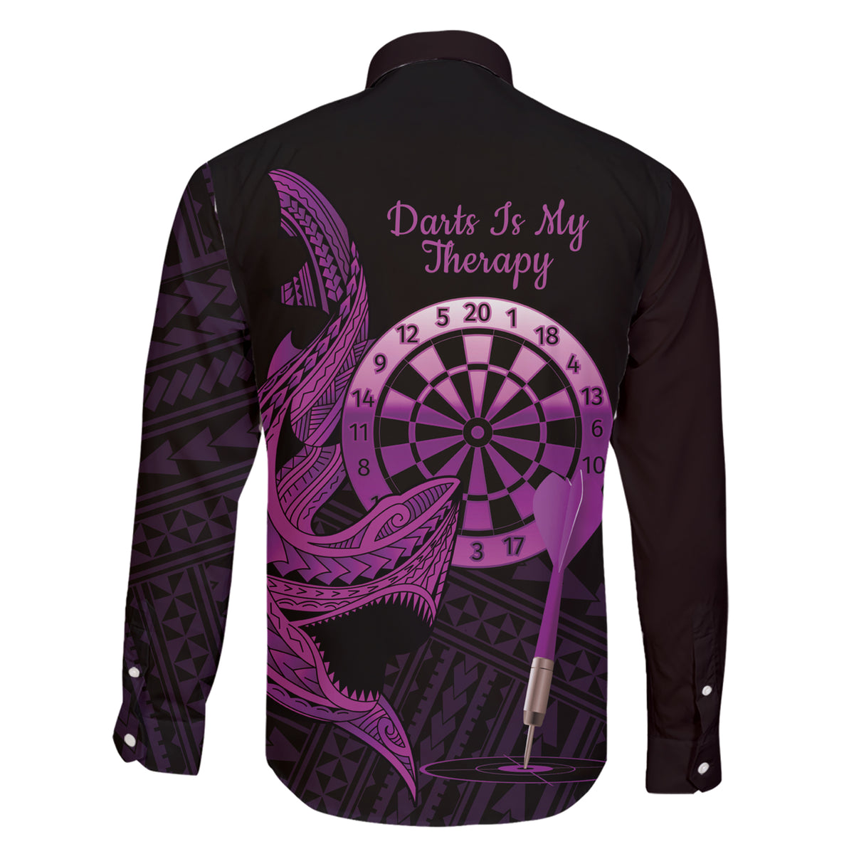 Aloha Hawaii Darts Family Matching Short Sleeve Bodycon Dress and Hawaiian Shirt Dart Board With Polynesian Shark - Purple