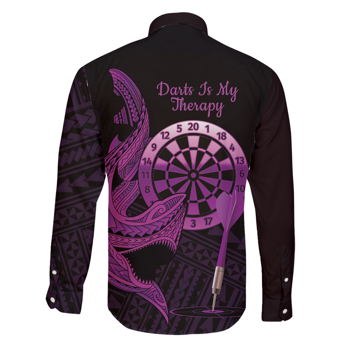 Aloha Hawaii Darts Family Matching Summer Maxi Dress and Hawaiian Shirt Dart Board With Polynesian Shark - Purple