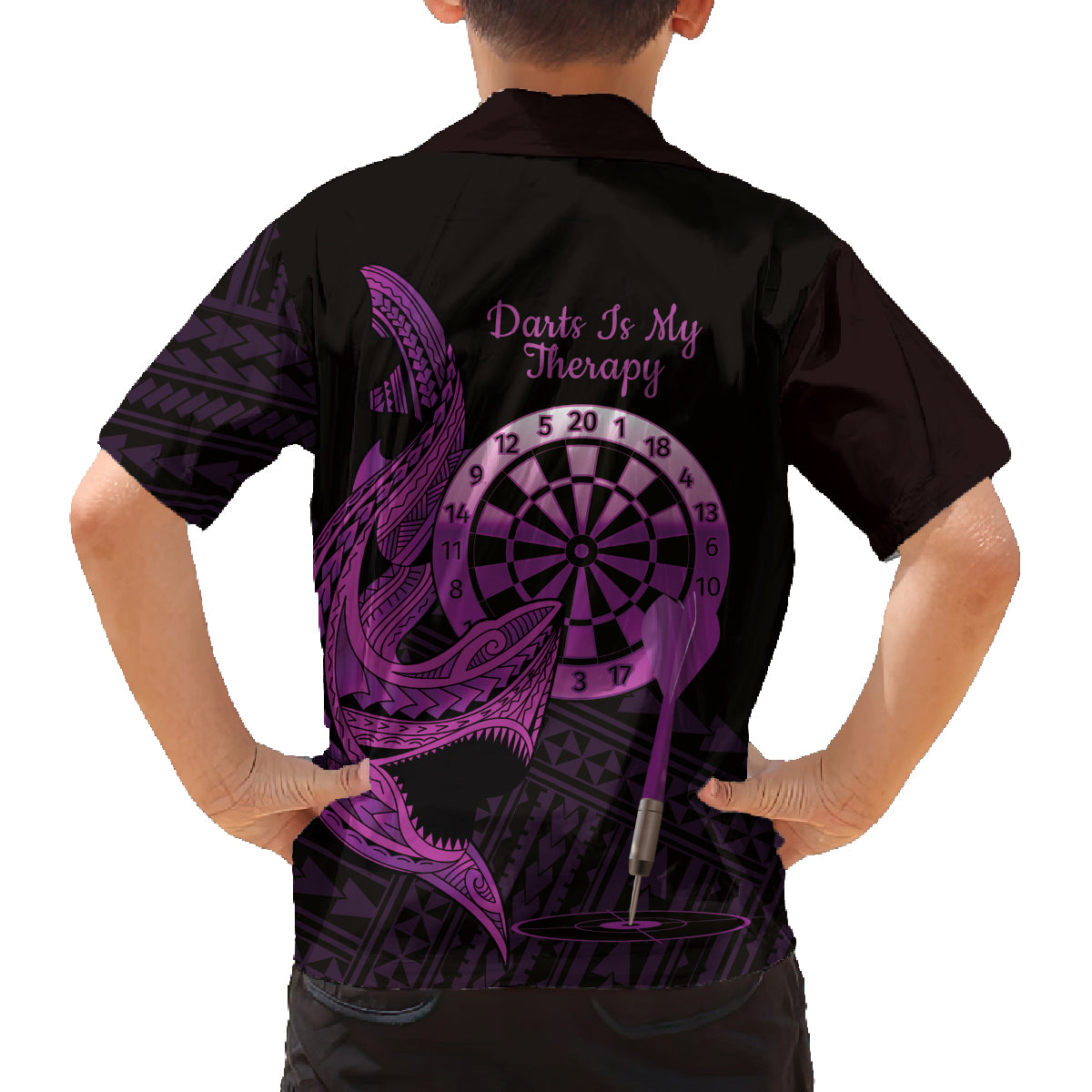 Aloha Hawaii Darts Family Matching Tank Maxi Dress and Hawaiian Shirt Dart Board With Polynesian Shark - Purple LT14 - Polynesian Pride