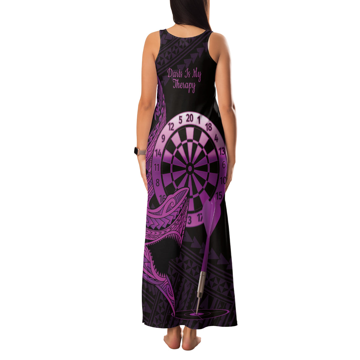 Aloha Hawaii Darts Family Matching Tank Maxi Dress and Hawaiian Shirt Dart Board With Polynesian Shark - Purple LT14 - Polynesian Pride