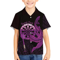 Aloha Hawaii Darts Family Matching Tank Maxi Dress and Hawaiian Shirt Dart Board With Polynesian Shark - Purple LT14 Son's Shirt Purple - Polynesian Pride