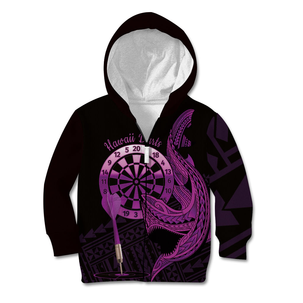 Aloha Hawaii Darts Kid Hoodie Dart Board With Polynesian Shark - Purple LT14 Zip Hoodie Purple - Polynesian Pride