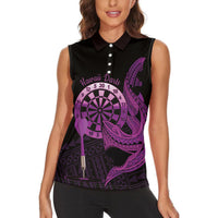 Aloha Hawaii Darts Women Sleeveless Polo Shirt Dart Board With Polynesian Shark - Purple