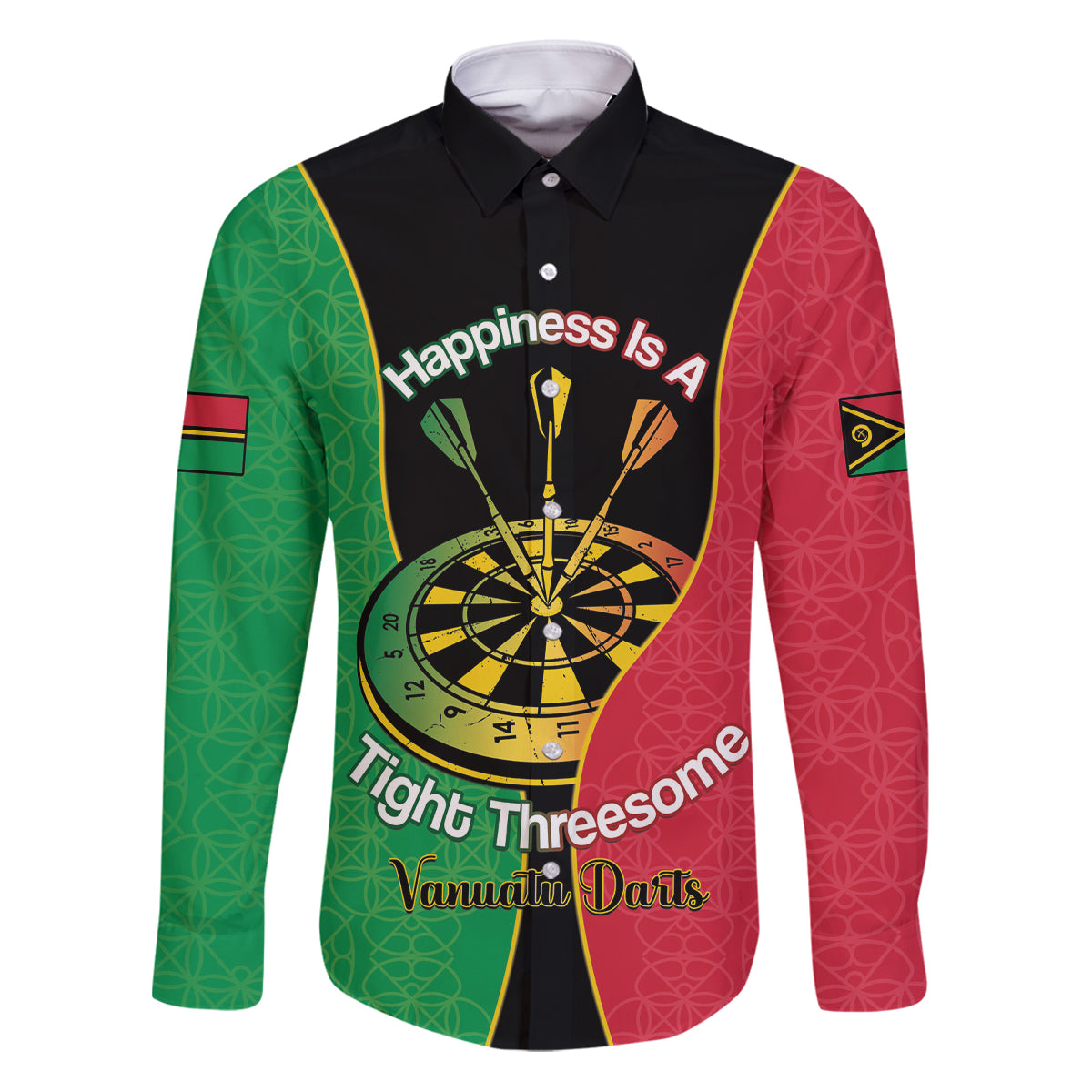 Personalised Vanuatu Darts Family Matching Puletasi and Hawaiian Shirt Happiness Is A Tight Threesome Sand Drawing Art