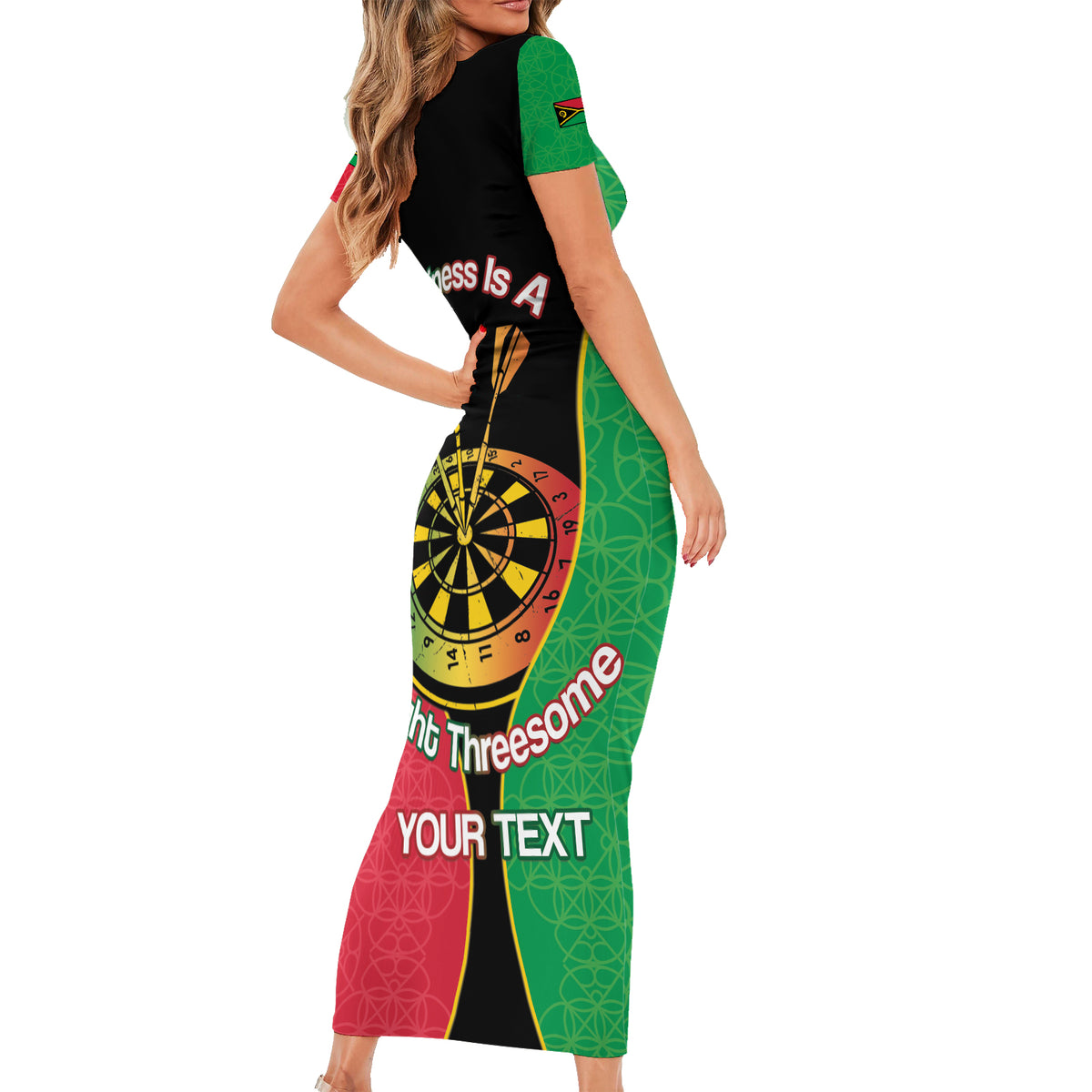 Personalised Vanuatu Darts Family Matching Short Sleeve Bodycon Dress and Hawaiian Shirt Happiness Is A Tight Threesome Sand Drawing Art
