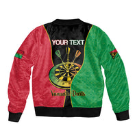 Personalised Vanuatu Darts Sleeve Zip Bomber Jacket Happiness Is A Tight Threesome Sand Drawing Art