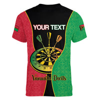 Personalised Vanuatu Darts Women V-Neck T-Shirt Happiness Is A Tight Threesome Sand Drawing Art