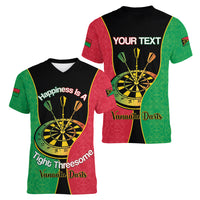 Personalised Vanuatu Darts Women V-Neck T-Shirt Happiness Is A Tight Threesome Sand Drawing Art
