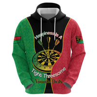 Personalised Vanuatu Darts Zip Hoodie Happiness Is A Tight Threesome Sand Drawing Art