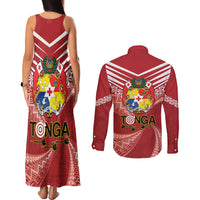 Tonga Darts Couples Matching Tank Maxi Dress and Long Sleeve Button Shirt Tongan Ngatu Pattern LT14 - Polynesian Pride